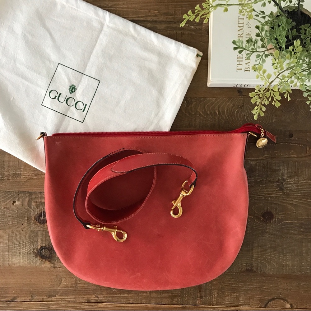 Vintage Gucci Bag, Italian Leather, Red & Gold